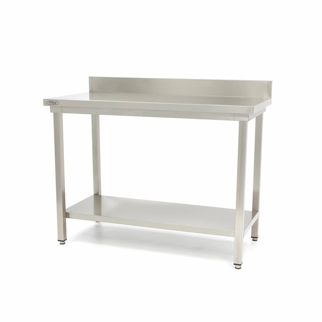 Table en acier inoxydable - 60 x 60 cm - hauteur réglable - avec dosseret et étagère de rangement