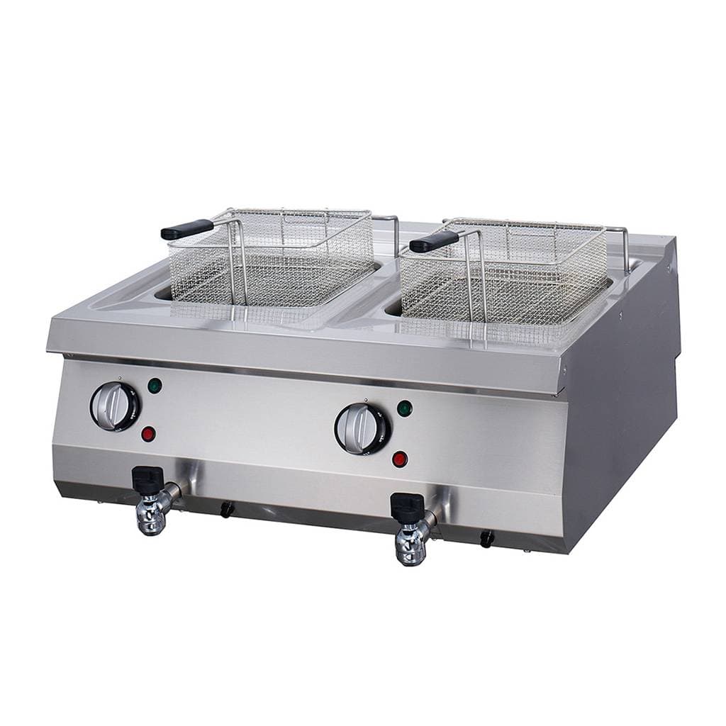 Heavy Duty friteuse - 2 x 12 L - unité double - profondeur 70 cm - avec robinet de vidange - électrique