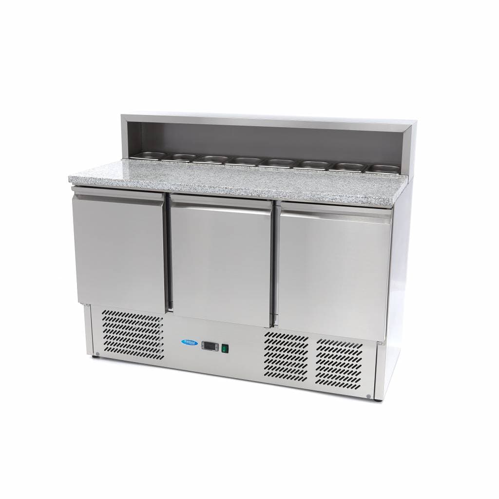 Réfrigérateur pour la préparation des pizzas - 137 cm - 3 portes - s'adapte à 8 x 1/6 GN - incl couvercle en acier inoxydable