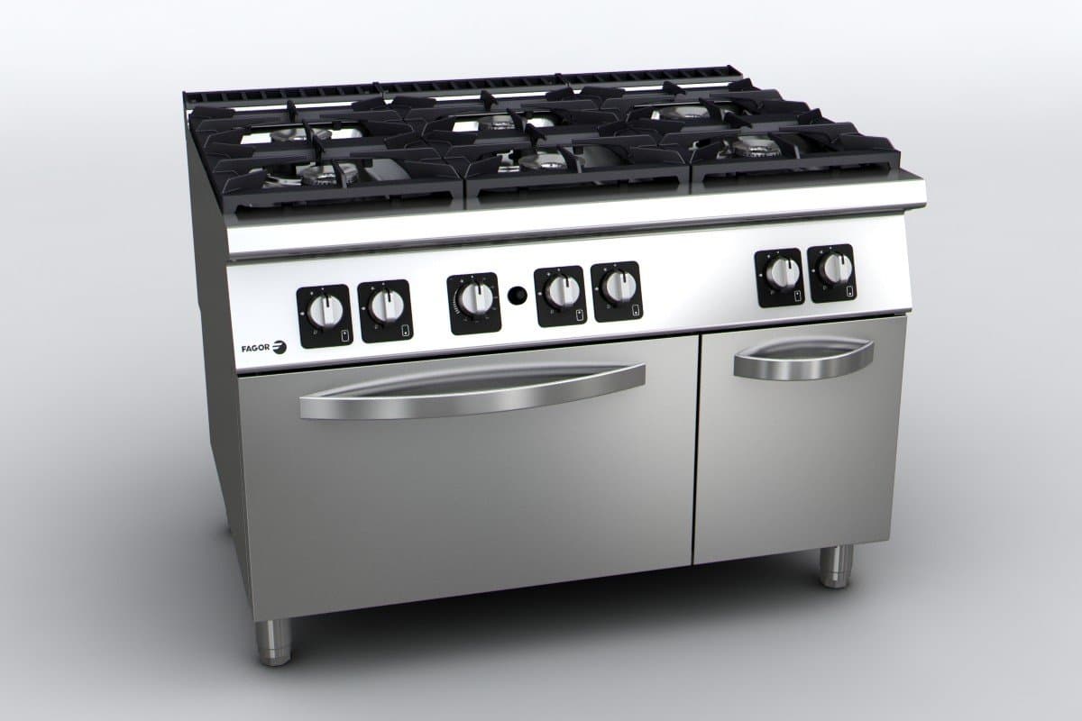 Fourneau - 6 feux vifs sur four GN-2/1 C-G961 H, gaz naturel