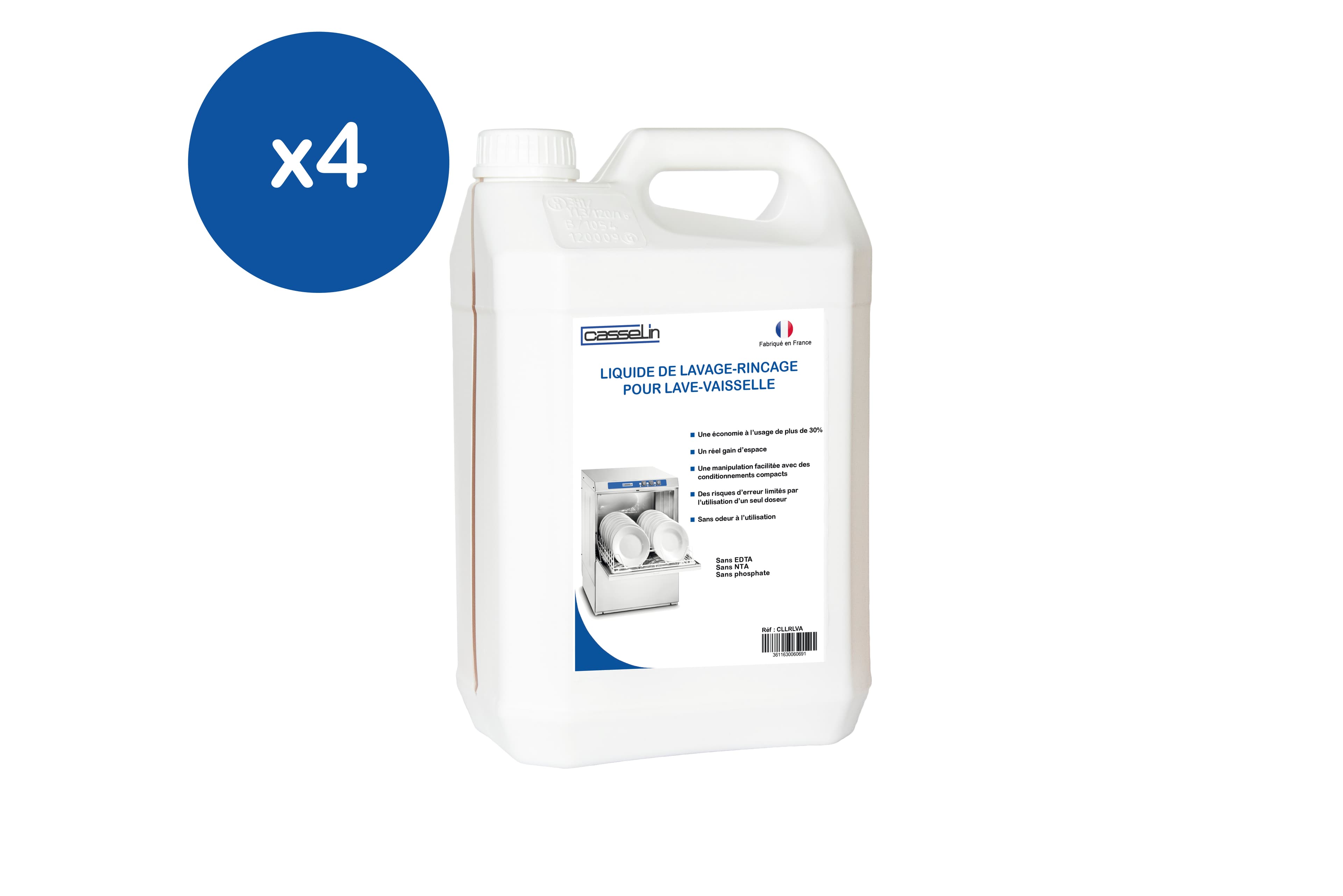 Lot de 4 -  Liquide de lavage-rinçage pour lave-vaisselle 5 L