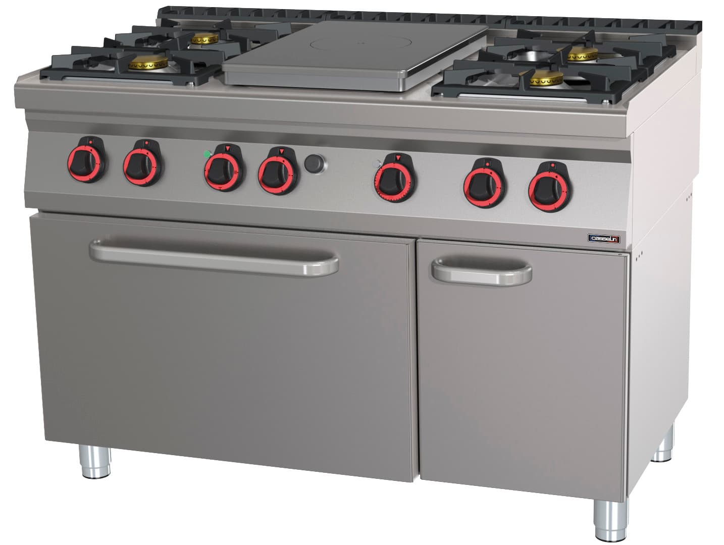 Fourneau gaz 4 feux + 1 plaque coup de feu avec four électrique statique GN 2/1 HP 120