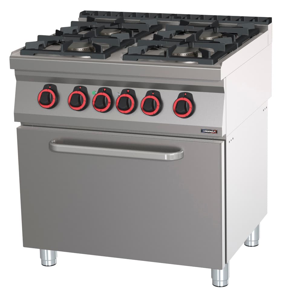 Fourneau gaz 4 feux avec four électrique statique GN 2/1 80