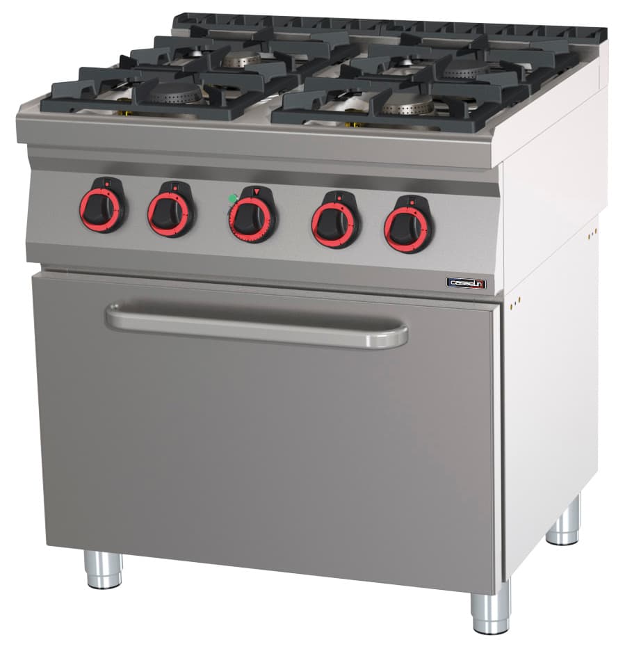 Fourneau gaz 4 feux avec four électrique ventilé GN 1/1 HP 80