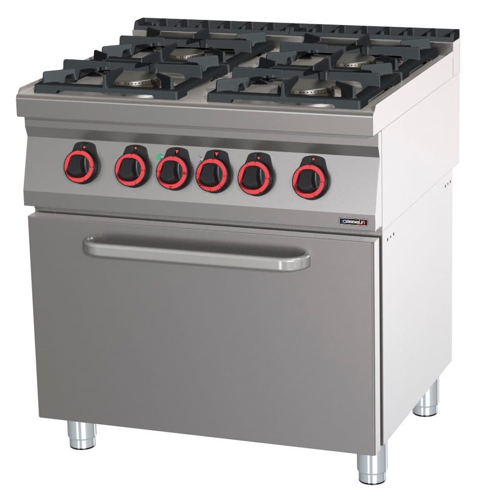 Fourneau gaz 4 feux avec four électrique statique GN 2/1 80